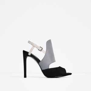 ZARA CONTRASTING GREY BLACK WHITE THREE-TONE HIGH HEELS NEW WITH TAGS US 6.5